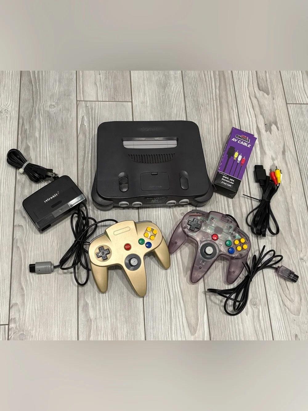 Nintendo 64 N64 Console Bundle 2 Controllers Power AV Cable Tested Working!